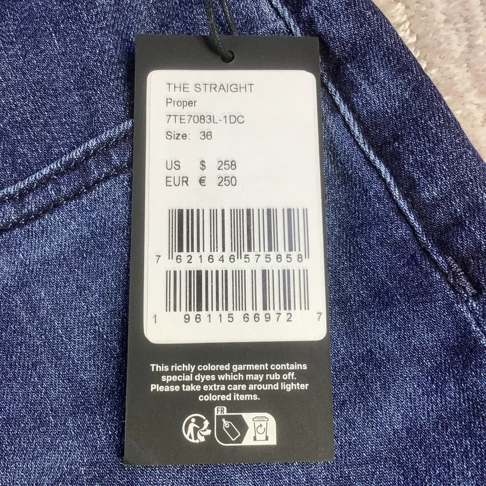 7 For All Mankind Mens The Straight Airweft Denim Jeans Proper Blue 36 x 34 NWT